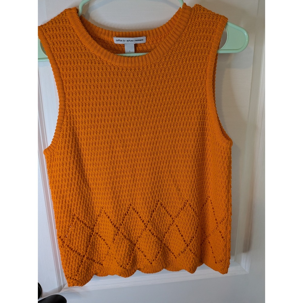 Cotton by‎ Autumn Cashmere Orange Waffle Knit Pointelle Sweater Vest Small